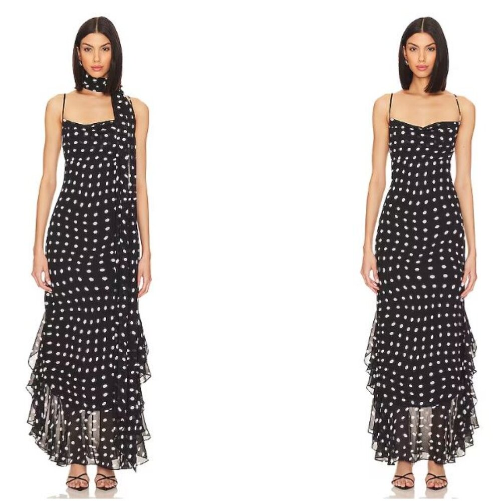LPA Giulia Maxi Dress Black and White Polka Dot Dress | Size S
